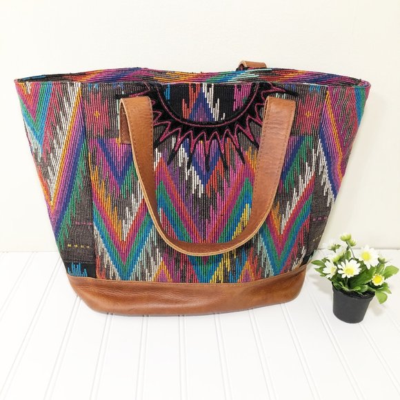 Nena & Co Handbags - Nena & Co Cadiz Huipil and Leather Tote Bag